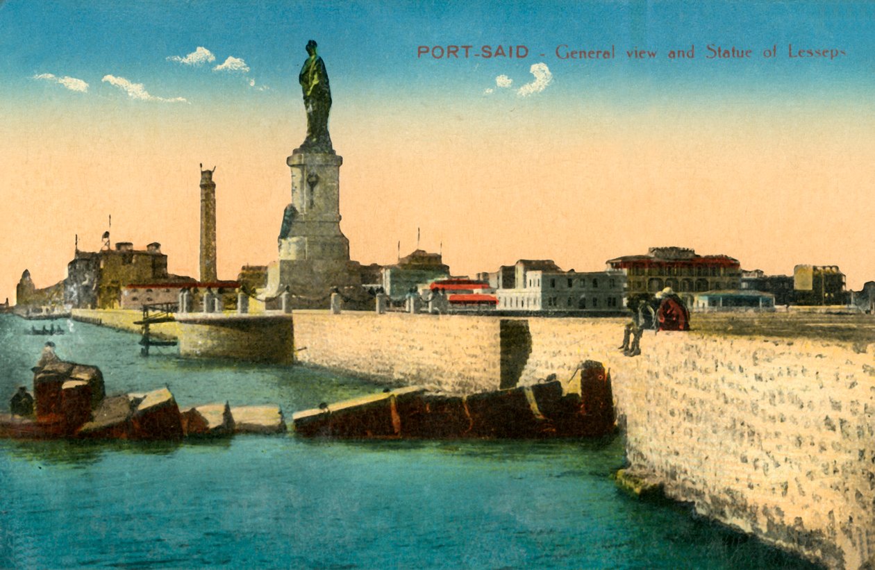Port-Said - Genel görünüm ve Lesseps Heykeli, c1918-c1939. by Unbekannt
