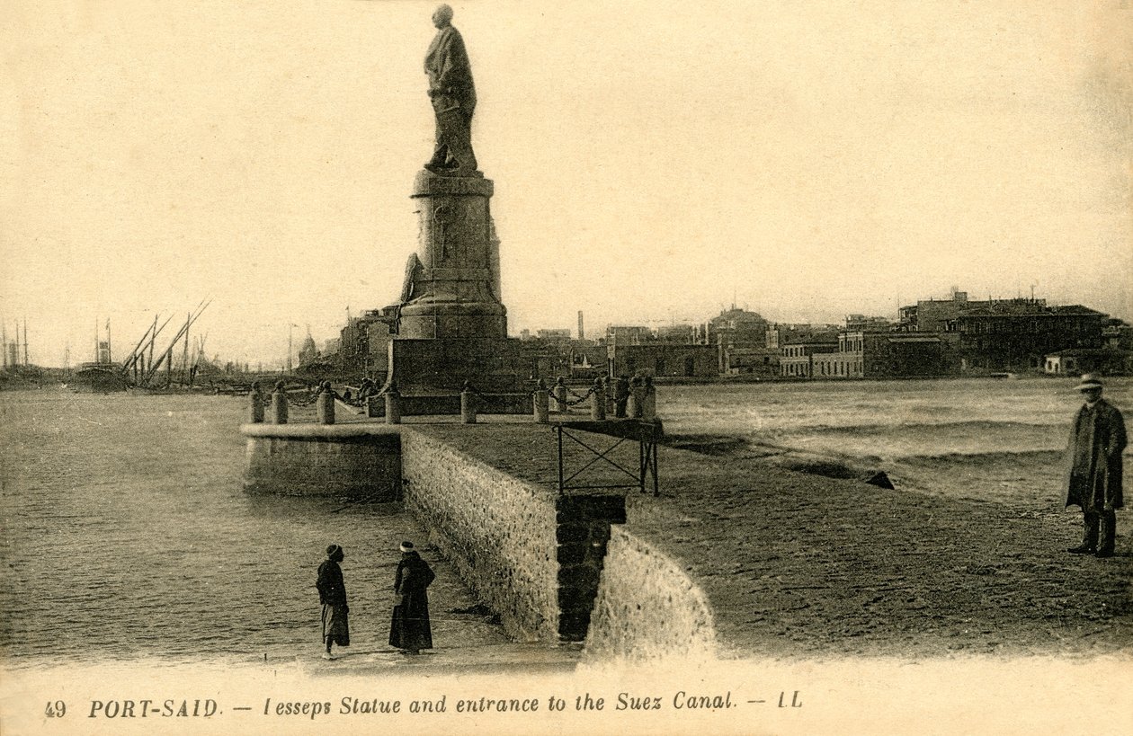 Port Said. - Lesseps Heykeli ve Süveyş Kanalı girişi - LL., c1918-c1939. by Unbekannt