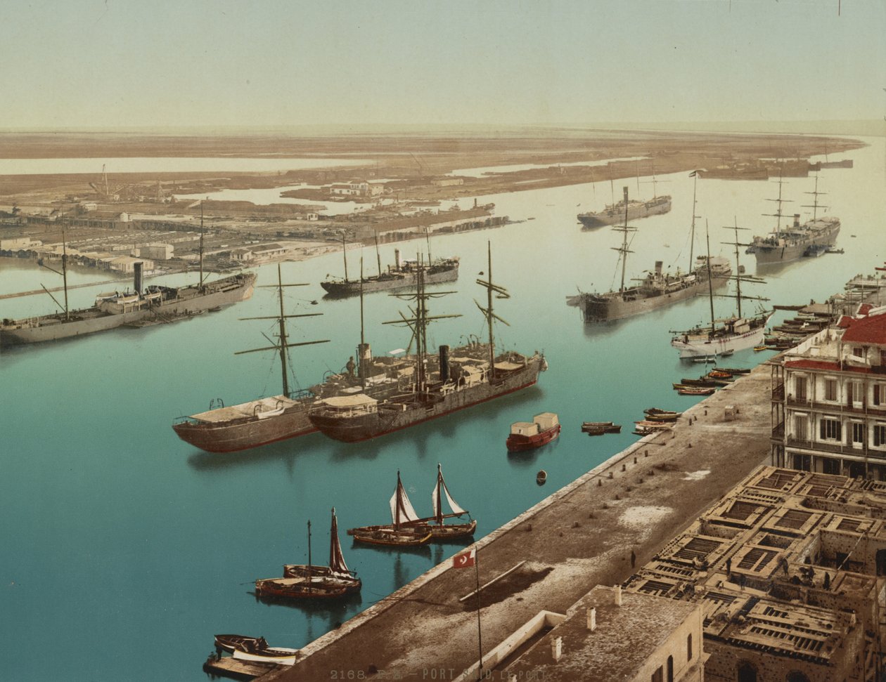 Port Said, Süveyş, c.1900 (renkli fotokrom) by Unbekannt