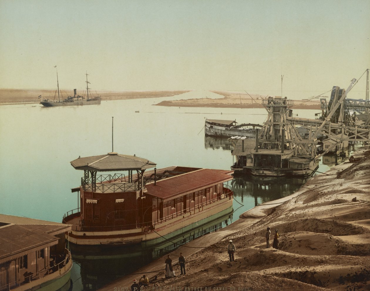 Port Said, Süveyş Kanalı girişi, yaklaşık 1900 (renkli fotokrom) by Unbekannt