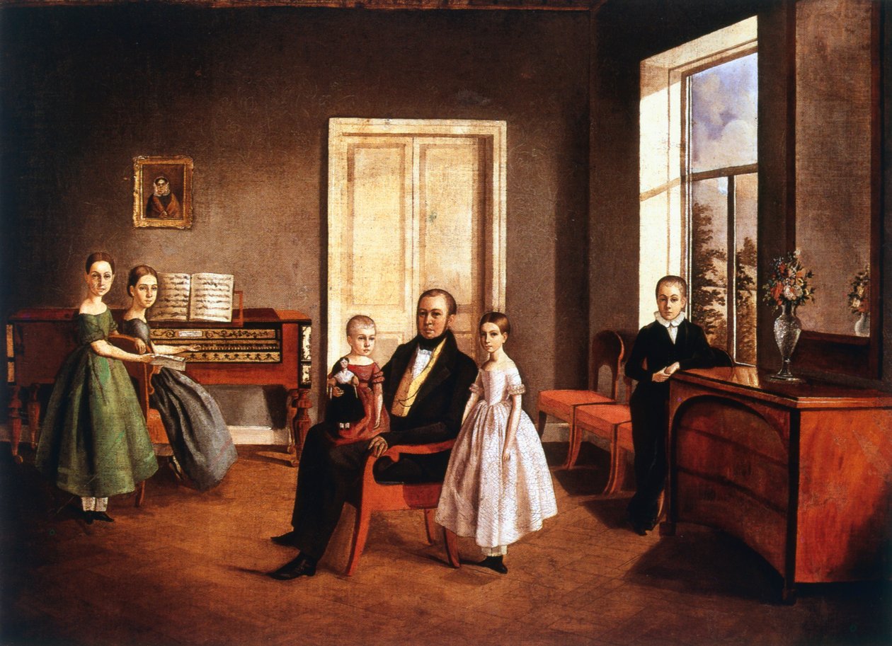 İç mekanda bir ailenin portresi, Rusça, c1840 by Unbekannt