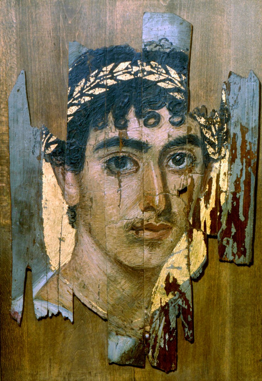Altın çelenk içinde bir gencin portresi, Fayum mumya portresi, Romano-Mısır, 2. yüzyılın başları by Unbekannt