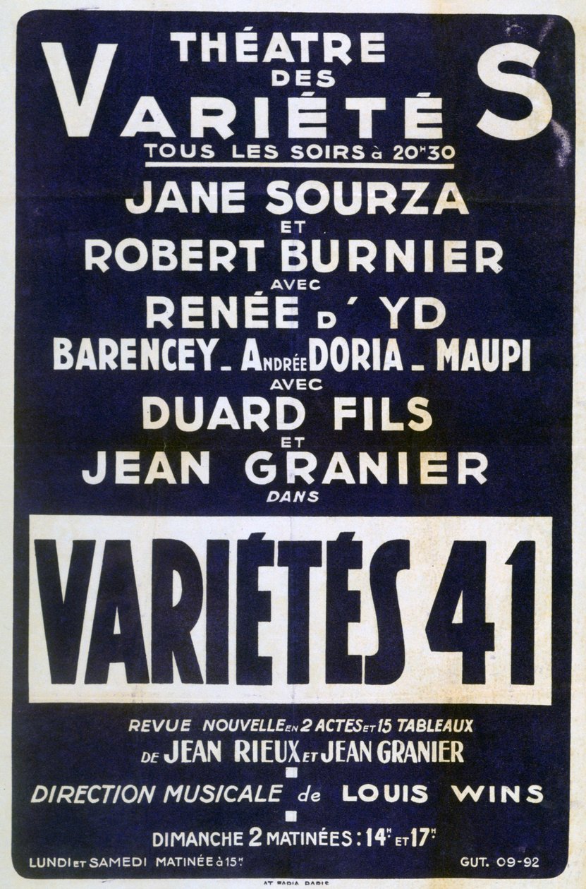 Poster reklam Variétés 41 varyete şovu, Fransa, 1941 by Unbekannt