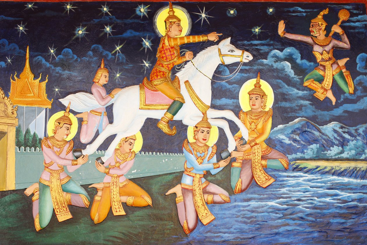 Preah Prom Rath ManastırıSiddhartha Gautama sarayı tek başına dolaştı Bir zamanlar onu memnun eden lüksler şimdi grotesk görünüyordu, Siem Reap, Kamboçya by Unbekannt