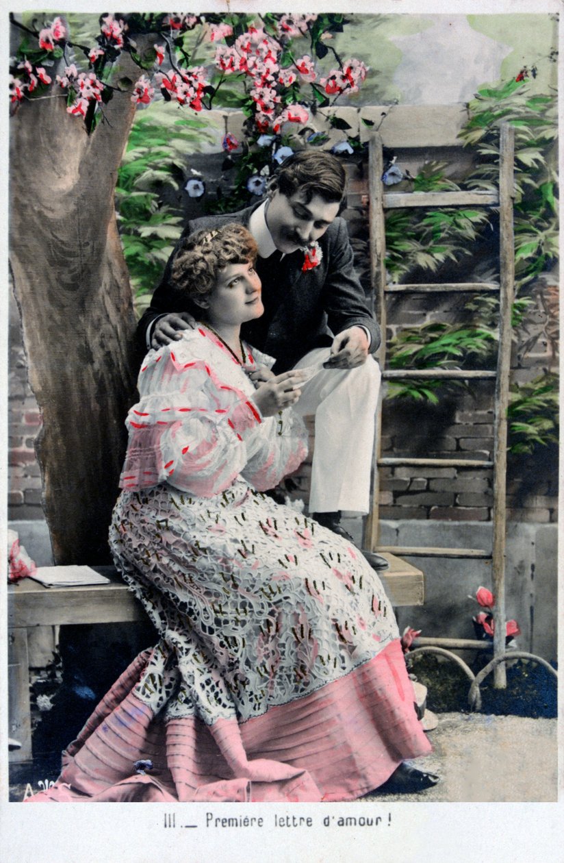 Premiere Aşk Mektubu, eski Fransız kartpostal, c1900 by Unbekannt