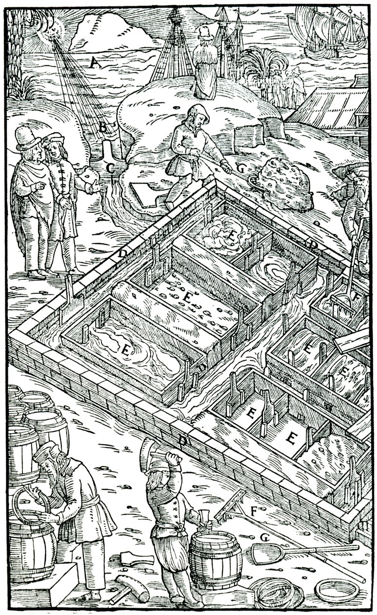Deniz suyunu tuzlalarda buharlaştırarak tuz üretme, 1556 by Unbekannt