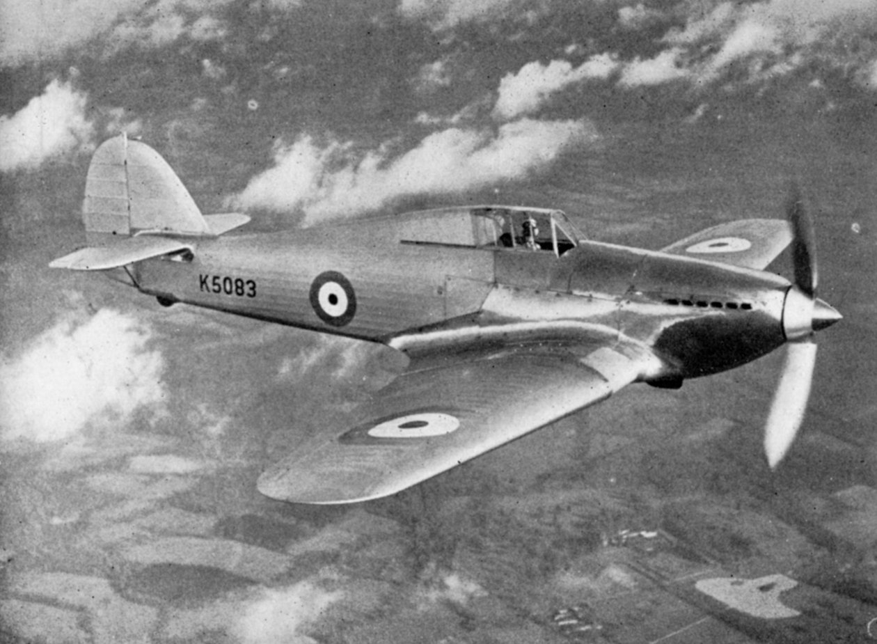 Prototip Hawker Hurricane, Uçuş Teğmen PWS Bulman tarafından test edildi, c1935 1941 by Unbekannt
