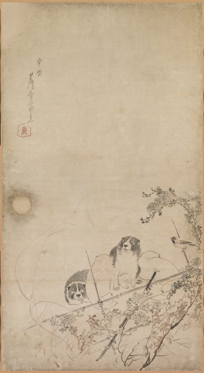 Köpek Yavruları, Serçeler ve Krizantemler, 1754-1799. by Unbekannt