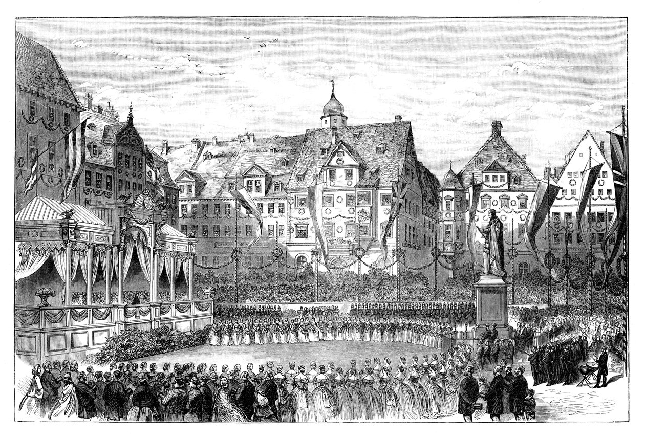 Kraliçe Victoria, Prens Albert'in heykelini açarken, Coburg, Almanya, 1865 by Unbekannt