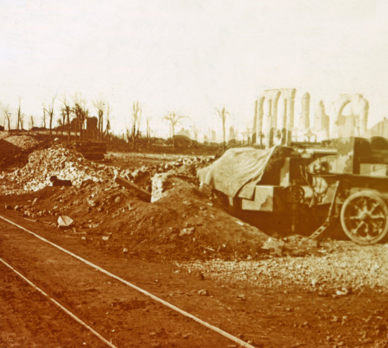Noordschote köyündeki demiryolu hatları, Flanders, Belçika, c1914-c1918 by Unbekannt