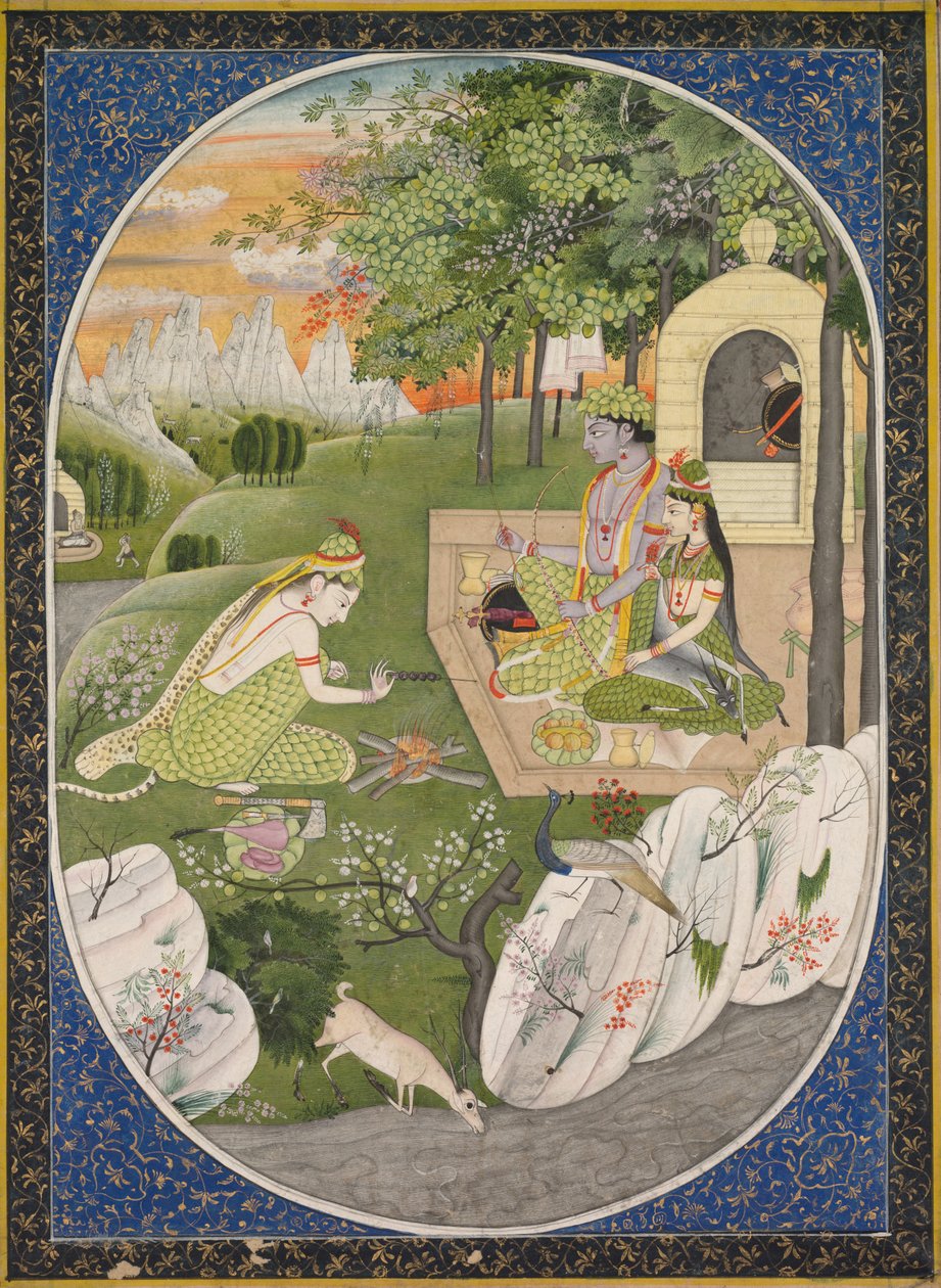 Ormandaki Rama, Sita ve Lakshmana, Ramayana Tales of God Rama, c. 1830. by Unbekannt