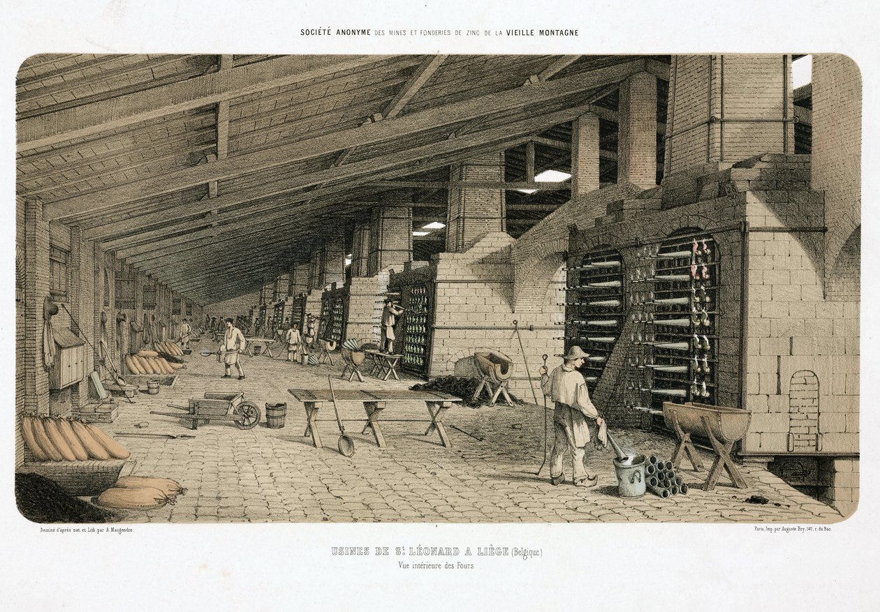Çinko fabrikalarında Hammadde İşleme, Metalurji Fırınları, St Leonard, Liege, Belçika by Unbekannt