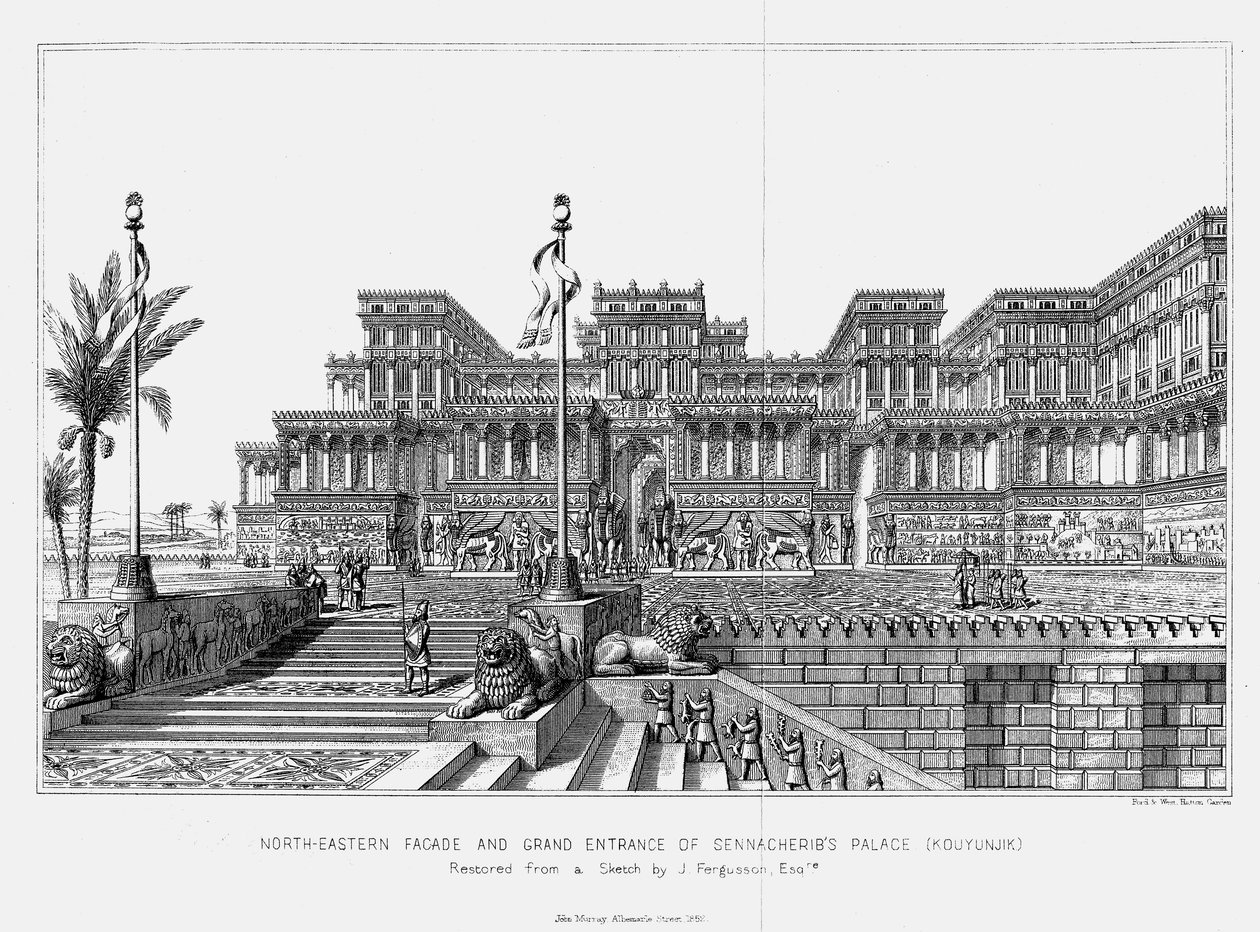 Sennacheribs sarayı Kouyunjik'in kuzeydoğu cephesinin yeniden inşası, Asur, 1853 by Unbekannt