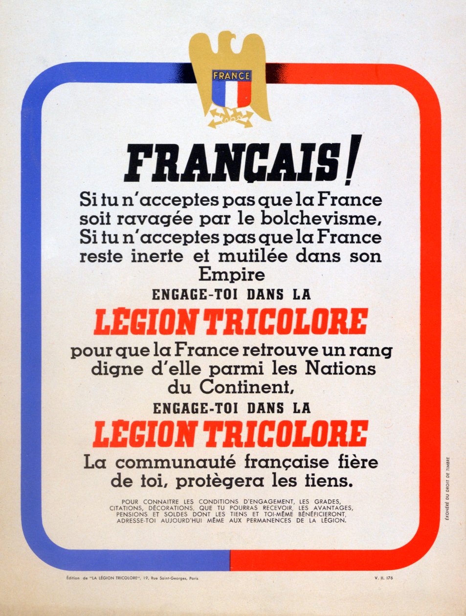 Vichy French Légion Tricolore için işe alım afişi, 1942 by Unbekannt