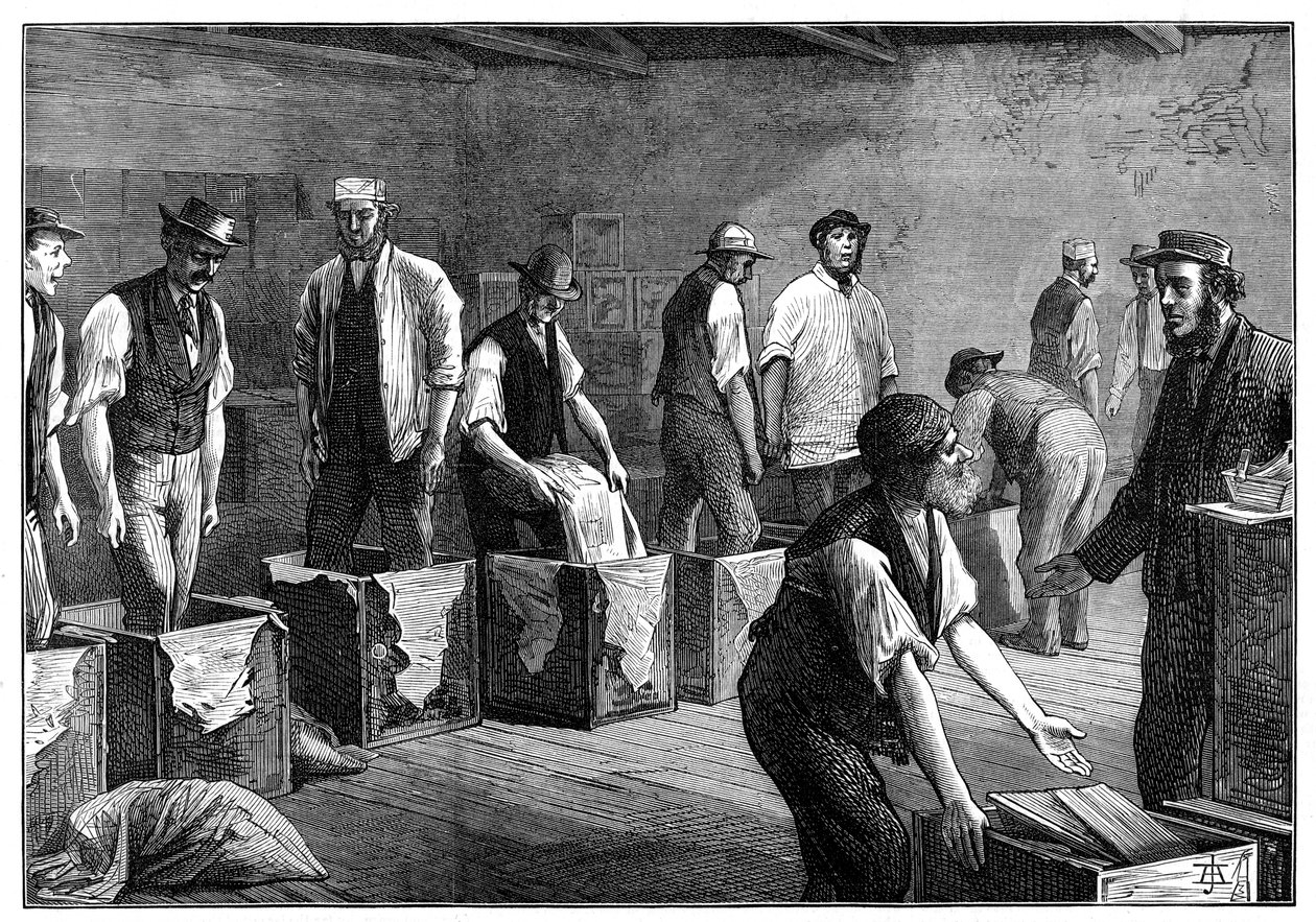 Bir çay deposundaki sandıkları doldurma, 1874 by Unbekannt