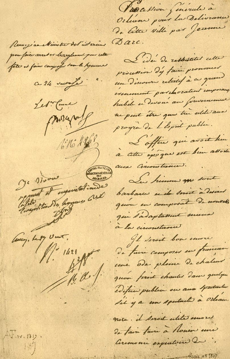 Joan of Arc festivali hakkında İçişleri Bakanı tarafından hazırlanan rapor, 15 Mart 1803, 1921. by Unbekannt