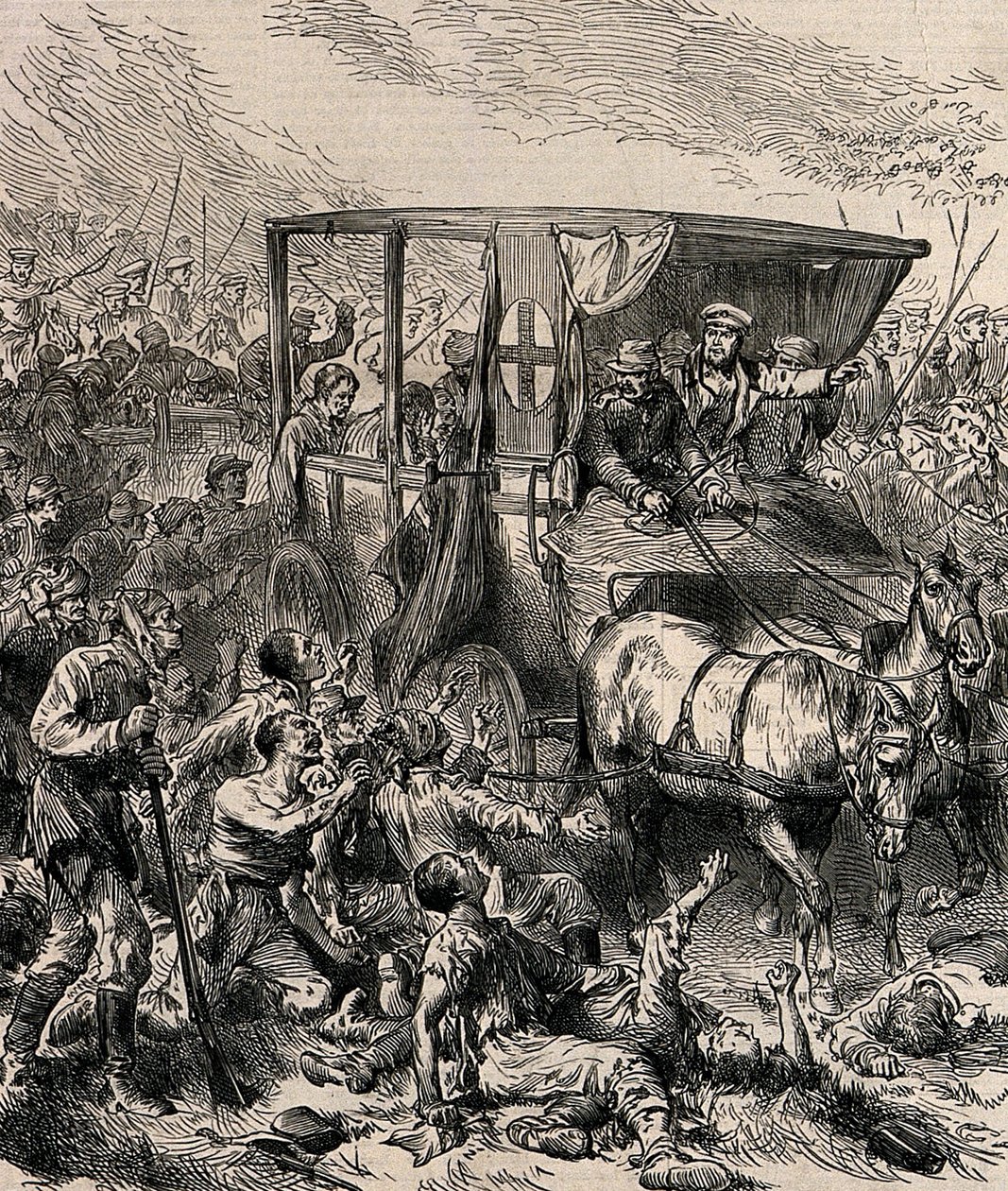 Yaralı Rus Askerlerini Savaş Alanından Kurtarmak, 1878 civarı by Unbekannt