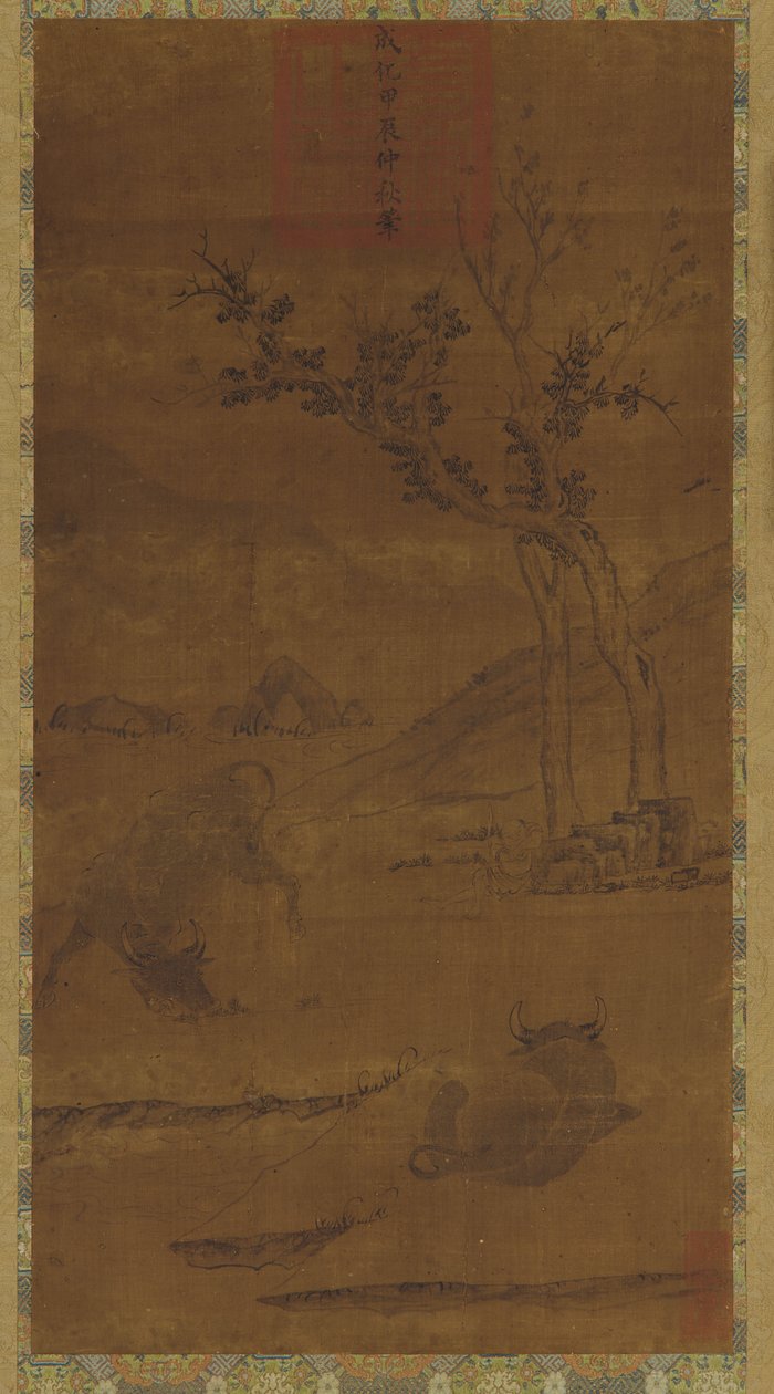 Nehir Manzarası: İki Manda ve Uyuyan Bir Çoban, 1368-1644. by Unbekannt