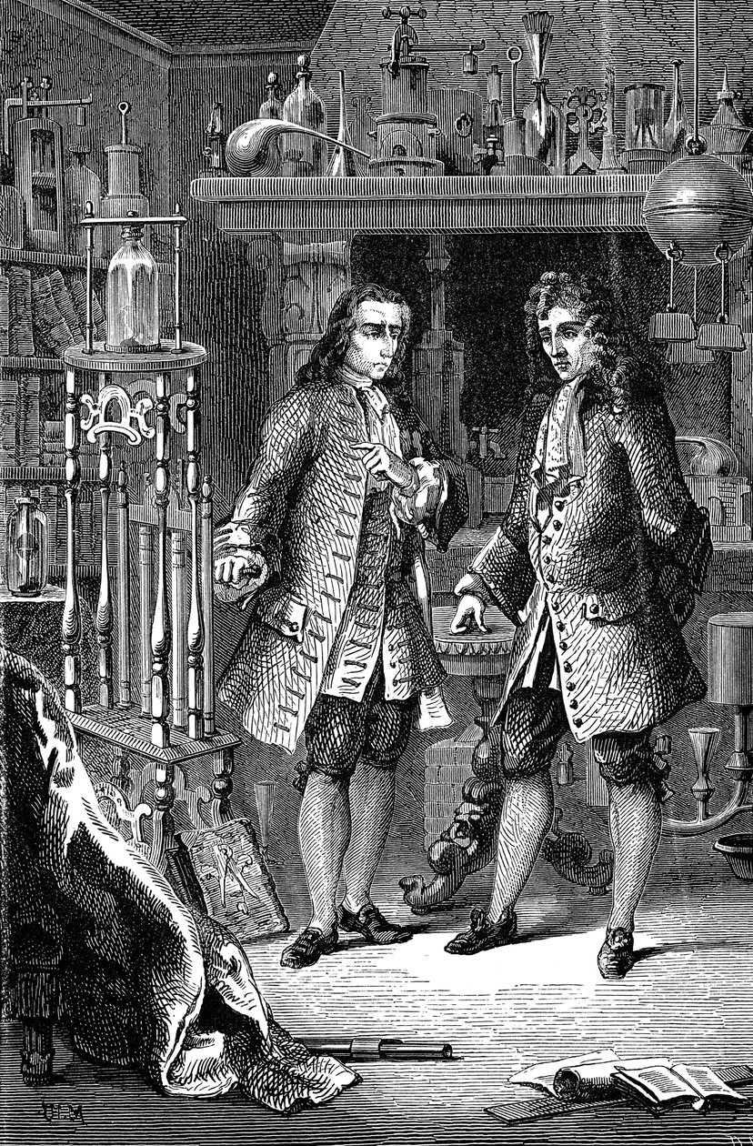 Robert Boyle, İngiliz-İrlandalı kimyager ve fizikçi ve Denis Papin, Fransız fizikçi, 1870 by Unbekannt