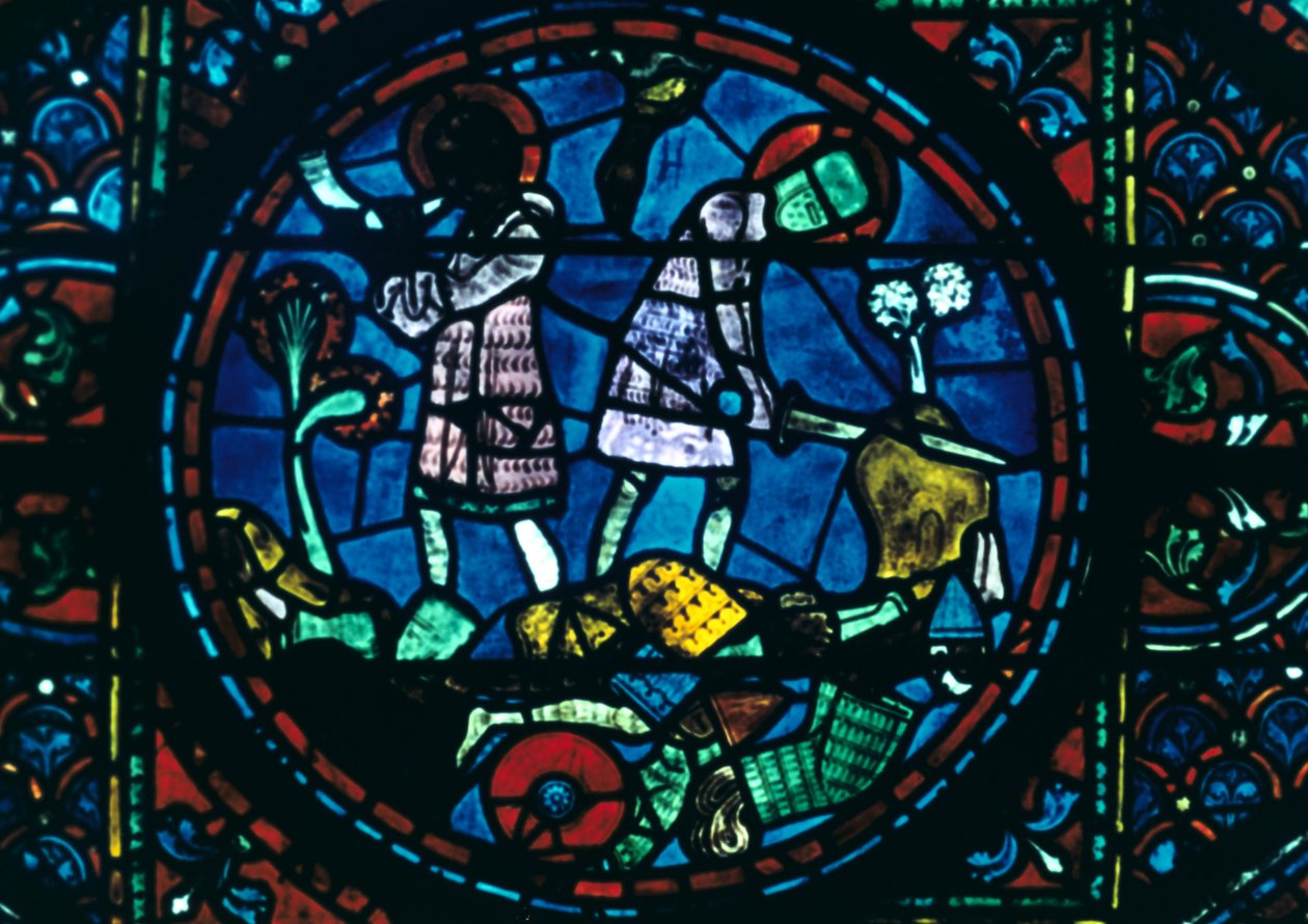 Roland kılıcını kırar ve kornasını çalar, vitray, Chartres Katedrali, Fransa, 1194-1260 by Unbekannt