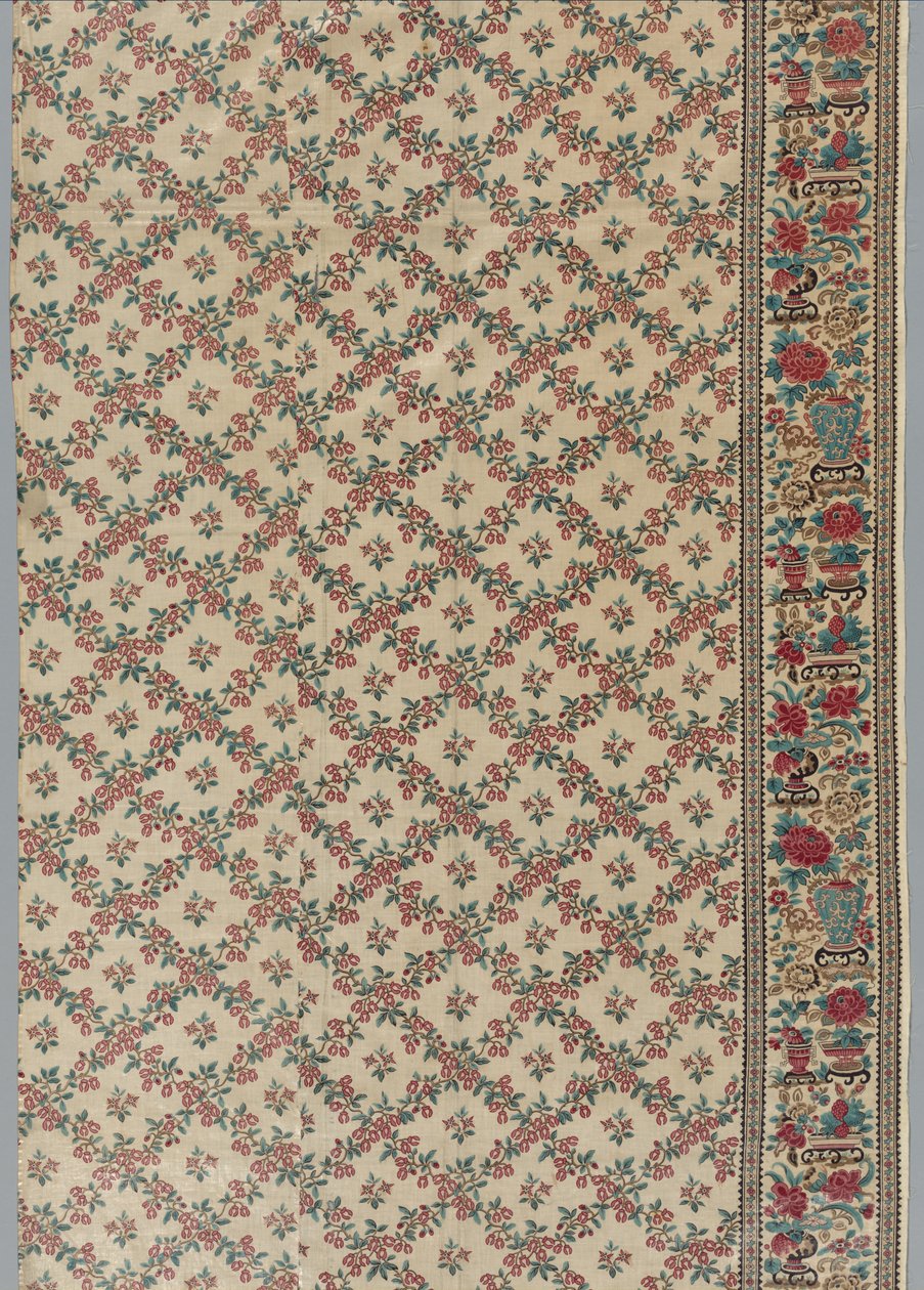 Çiçek ve Vazo Tasarımlı Rulo Baskılı Sırlı Chintz, 1800