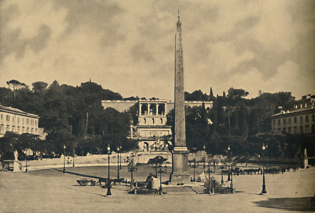 Roma - Dikilitaş, çeşmeler ve Popolo meydanı. - Pincio halk parkının terasları, 1910 by Unbekannt