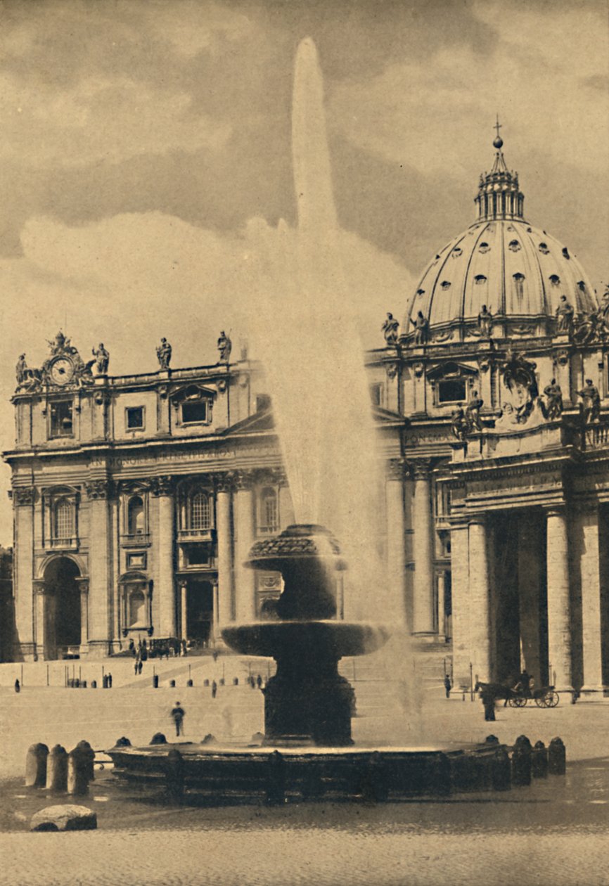 Roma - Aziz Peter Meydanı. Çeşme ve cephe, Carlo Maderno tarafından. Kubbe, Michelangelo, 1910 by Unbekannt
