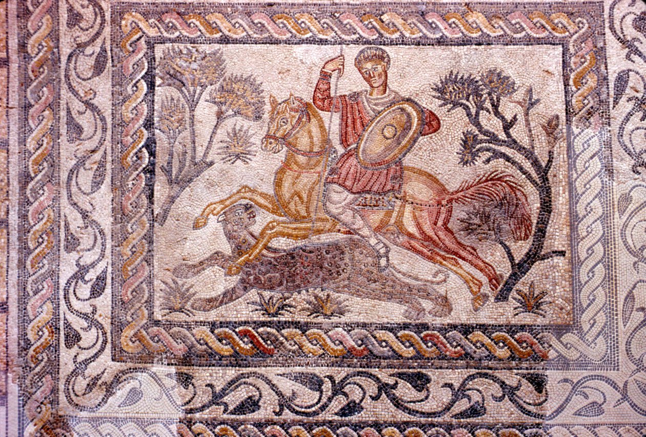 Leopar avlayan Süvari Roma Mozaiği, Merida, İspanya, c2-3. yüzyıl by Unbekannt