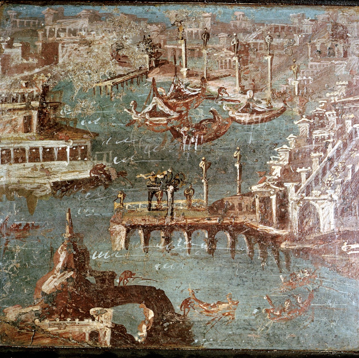 Bir liman sahnesinin Roma duvar resmi, Stabiae, Pompeii, İtalya yakınlarındaki by Unbekannt