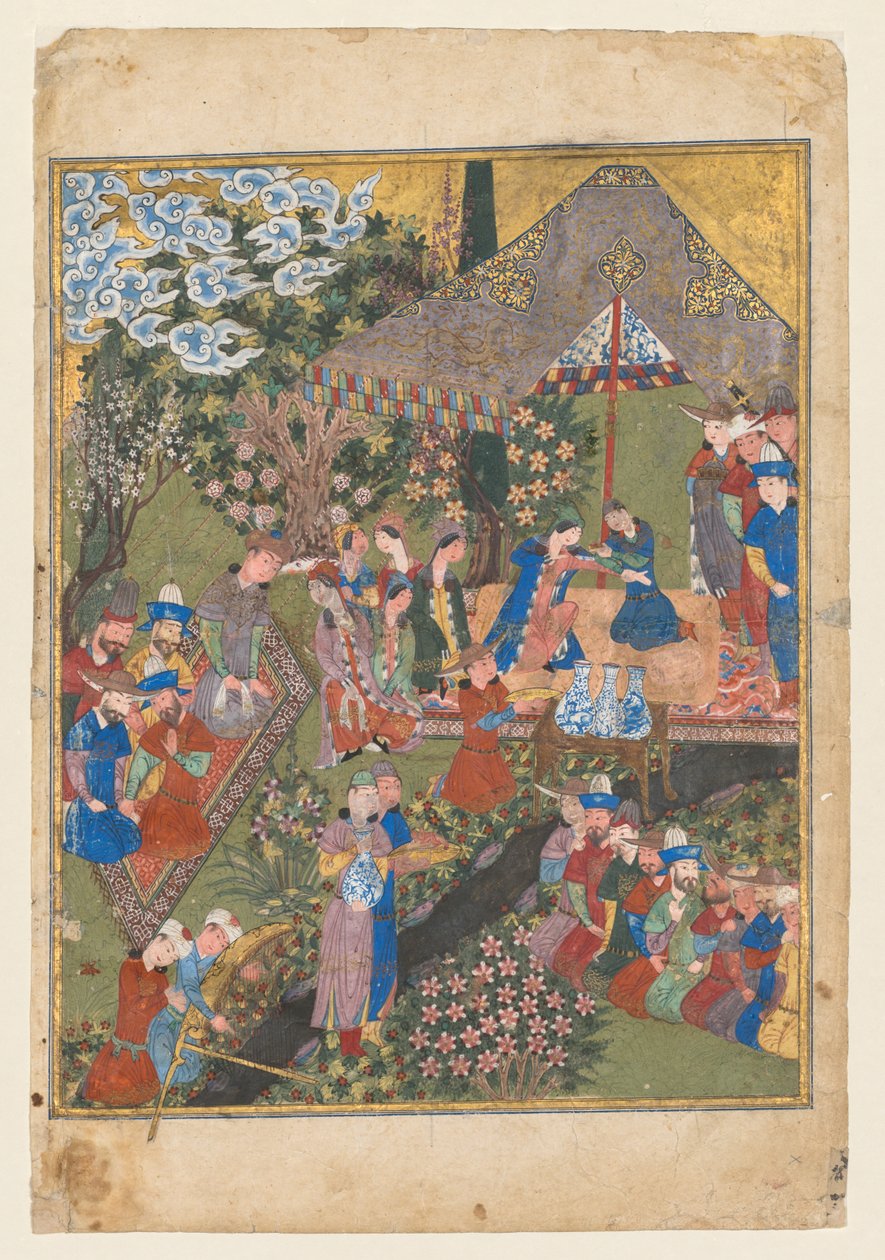 Bahçede Kraliyet Ziyafeti, çift sayfalı ön kapaktan sağ folyonun tersi..., c. 1440. by Unbekannt