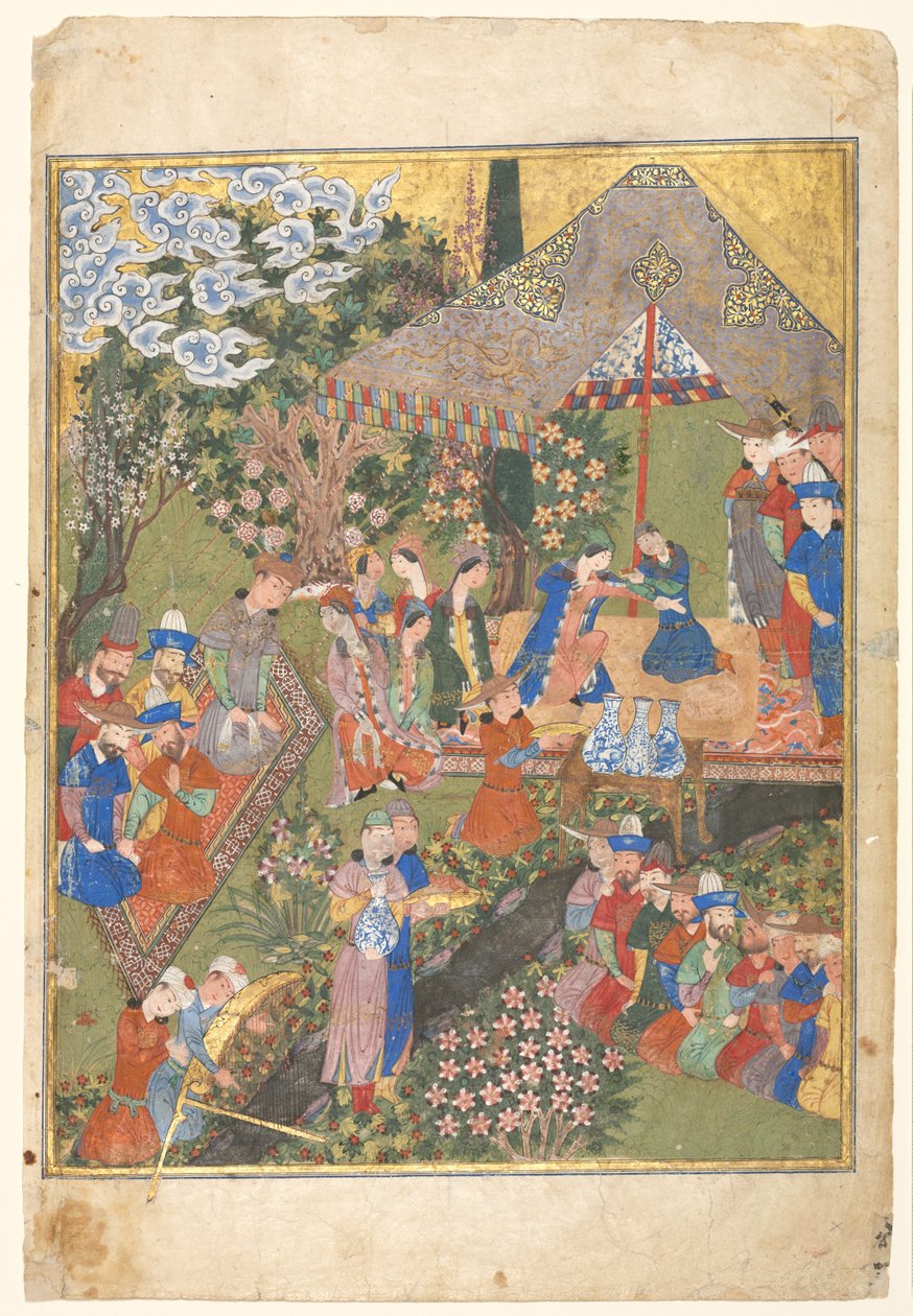 Bir Manzarada Kraliyet Resepsiyonu, çift sayfalı ön kapaktan sağ yaprak..., 1444. by Unbekannt