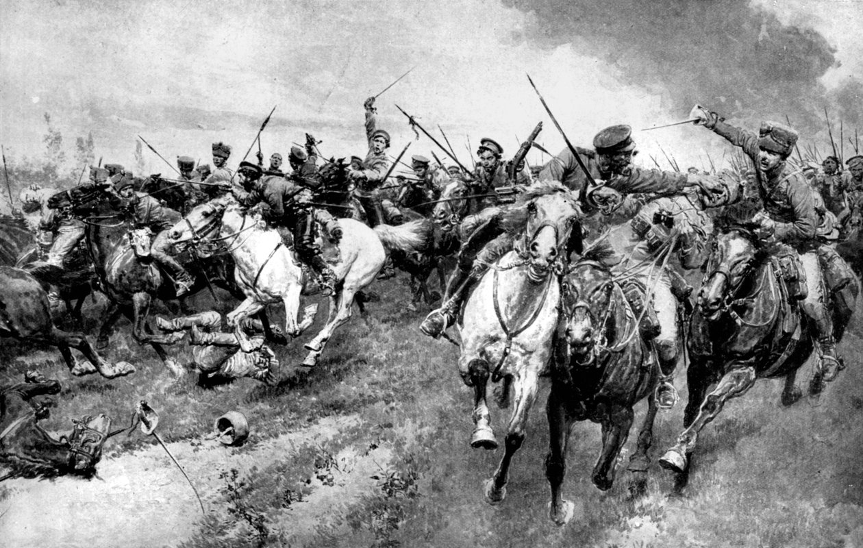 Alman ordusuna saldıran Rus Kazakları, Doğu Prusya, Birinci Dünya Savaşı, 1914 by Unbekannt