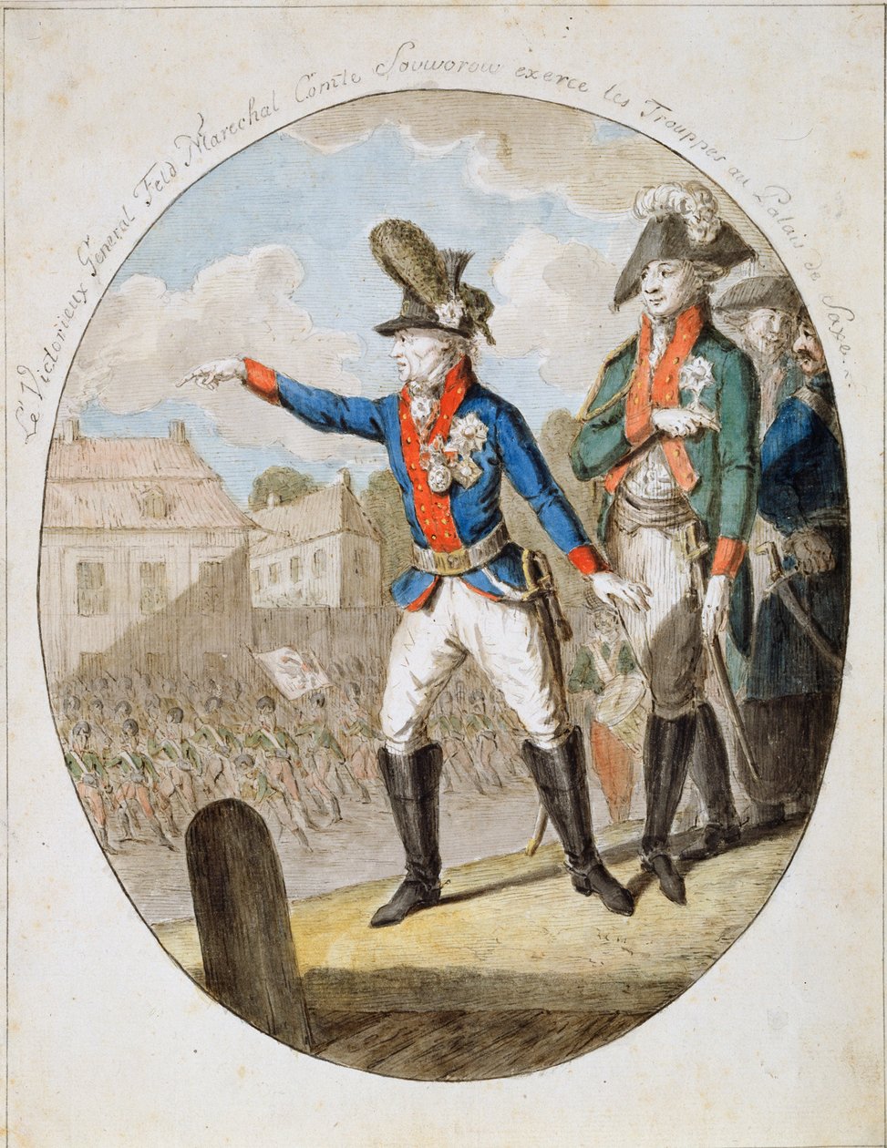 Rus Mareşal Alexander Suvorov birlikleri teftiş ediyor, c1794 by Unbekannt