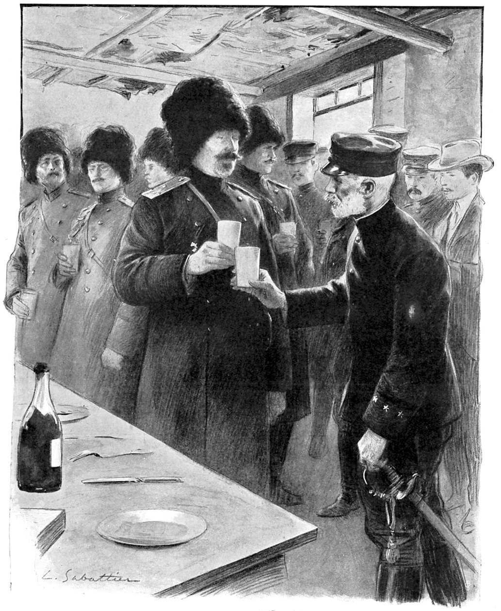 Rus ve Japon generalleri kadeh kaldırıyor, 1904-5 Rus-Japon Savaşı by Unbekannt