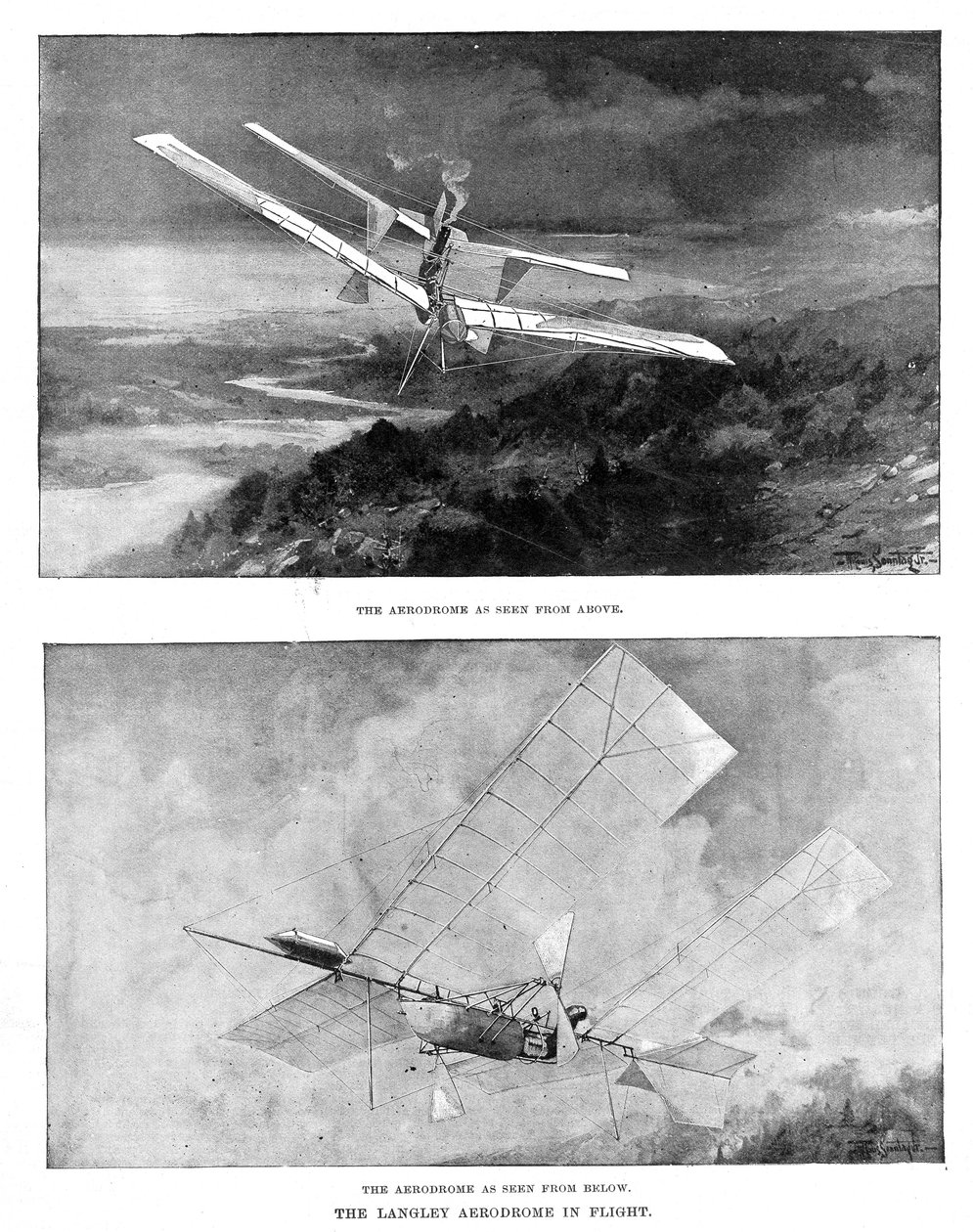 SP Langleys buharla çalışan model uçak Havaalanı yukarıdan ve aşağıdan görüntülendi, 1902 by Unbekannt
