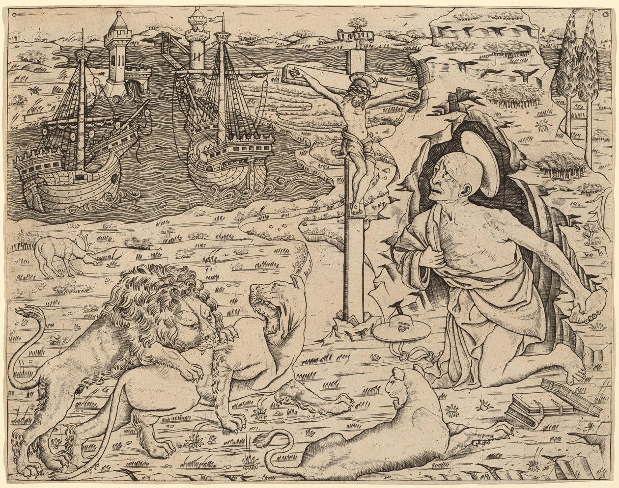 Bir Limanda İki Gemiyle Penitence'deki Aziz Jerome, c. 14801500. by Unbekannt
