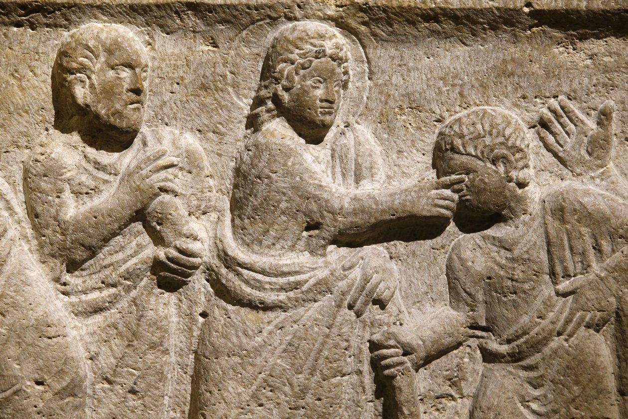 Saint Victor Manastırı, Marsilya. Lahit detayı: İsa kör bir adamı iyileştiriyor. Fransa by Unbekannt