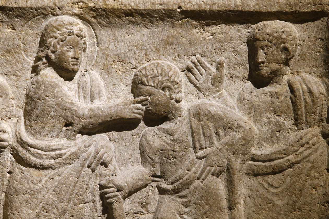 Saint Victor Manastırı, Marsilya. Lahit detayı: İsa kör bir adamı iyileştiriyor. Fransa by Unbekannt