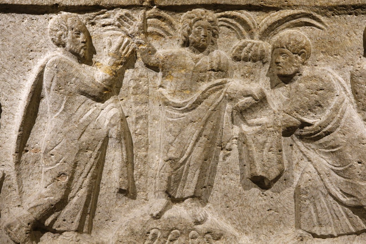 Saint Victor Manastırı, Marsilya. Lahit detayı: İsa, Peter ve Paul tarafından çevrelenmiştir. Fransa by Unbekannt