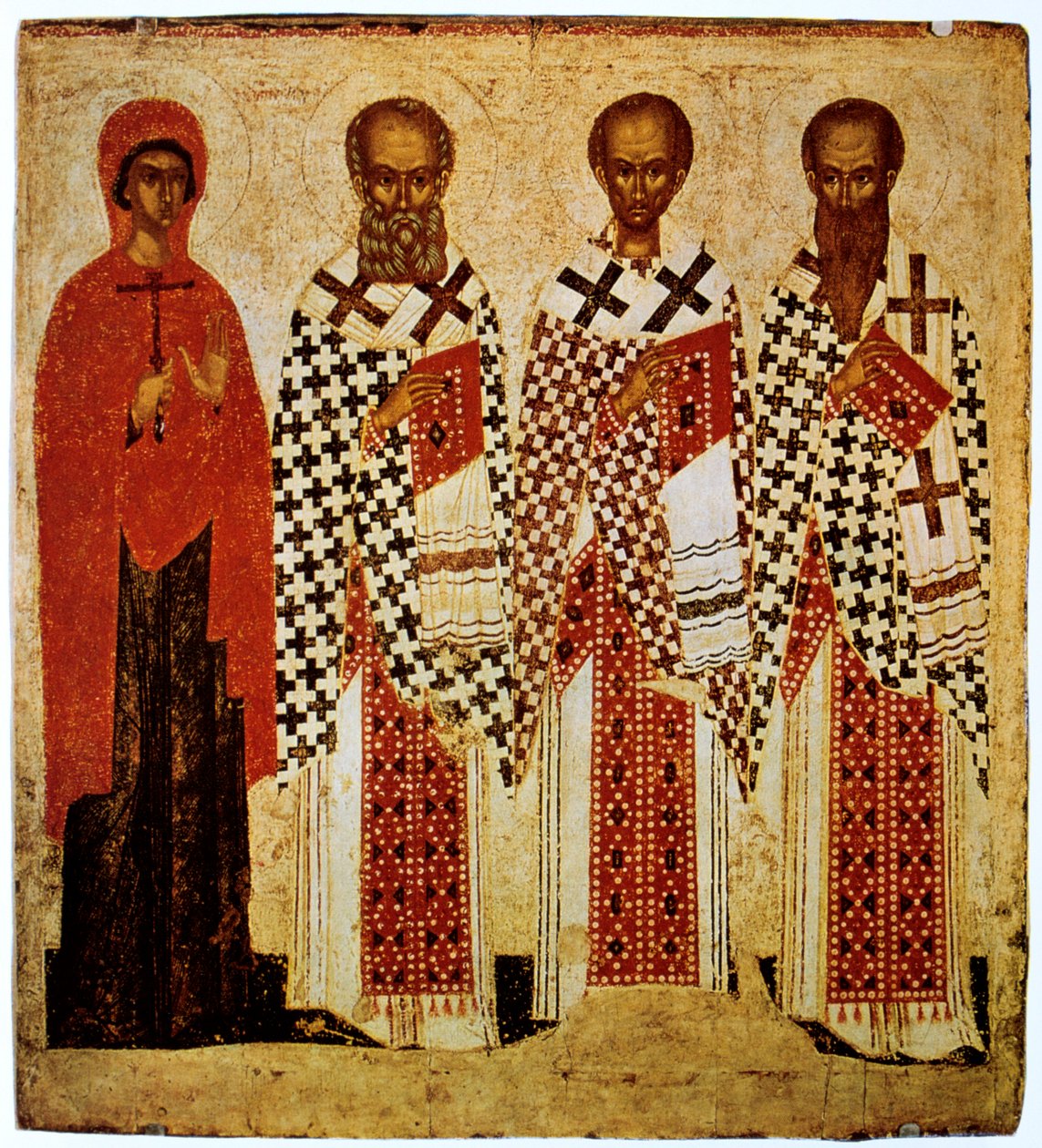 Aziz Paraskeve, İlahiyatçı Gregory, John Chrysostom ve Büyük Basil, 15. yüzyılın başlarında by Unbekannt