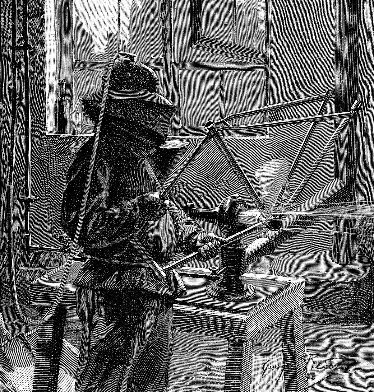 Bisiklet çerçevesinin bağlantı yerlerinin kumlanması, Fransa, 1896 by Unbekannt