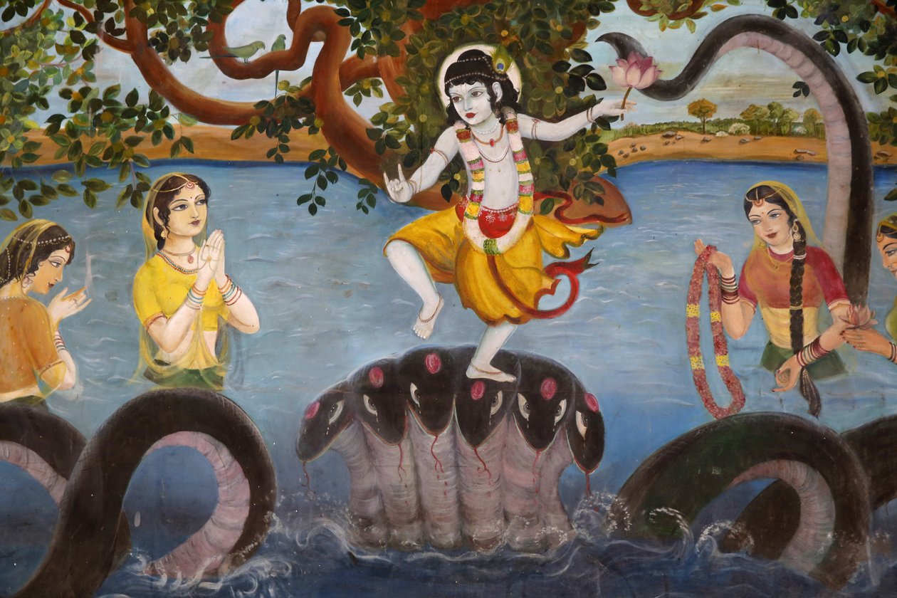 Food for Life Vrindavan tarafından yönetilen muhtaç kızlar için Sandipani Muni Okulu. Tanrı Krishna