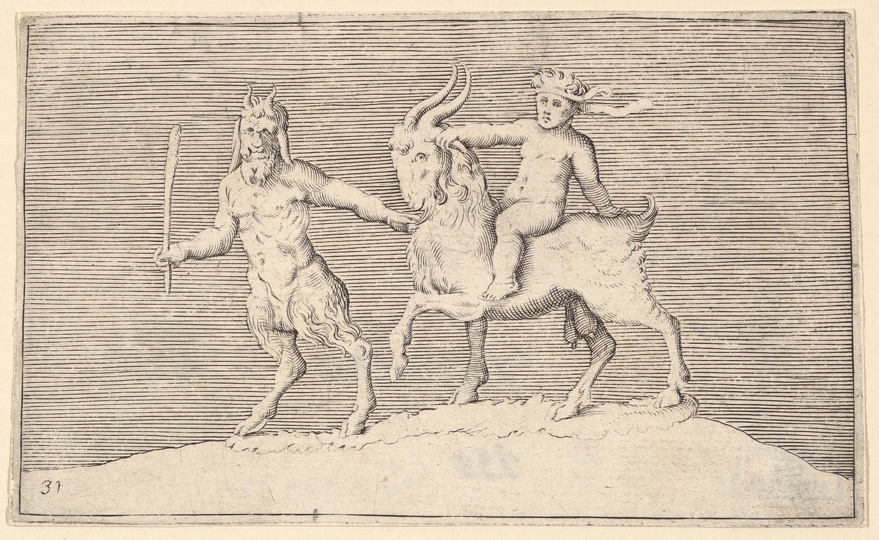 Bir Bebeğin Bindiği Satyr Lider Keçi, yayınlanmış yaklaşık. 1599-1622. by Unbekannt