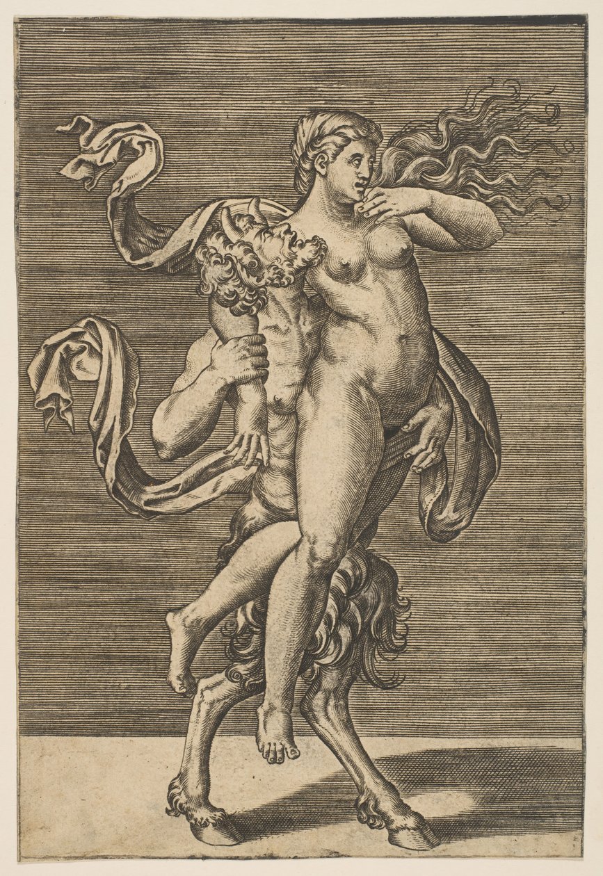 Sağ kolunu tutan bir periyi taşıyan Satyr, M.Ö. 1515-1600. by Unbekannt