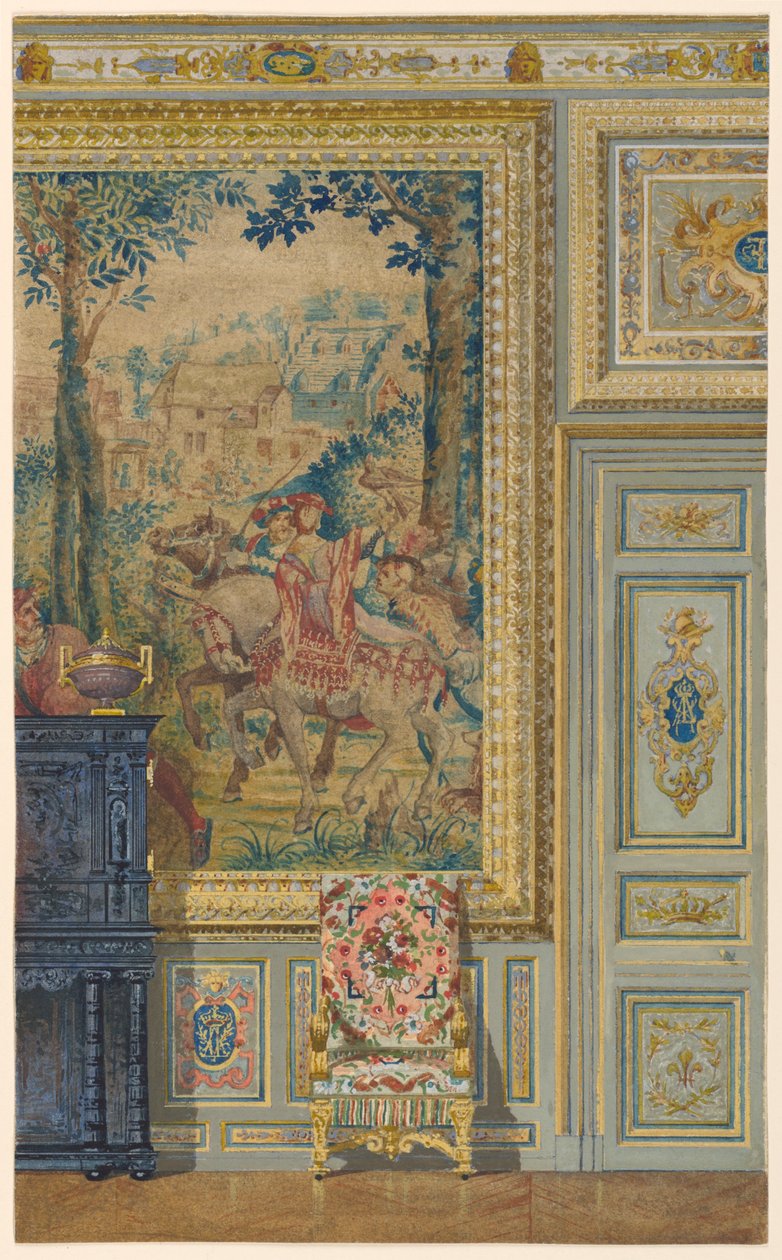 Flaman gobleninin bir bölümünü gösteren bir duvar bölümü, Goblen odası, Fontainebleau Sarayı, Fransa by Unbekannt