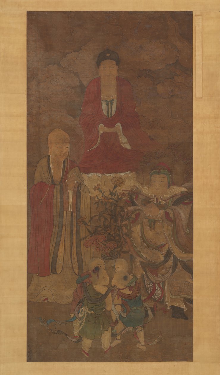 Shakyamuni, göksel kral luohan ve erkek çocuklarla, 17. yüzyılın başlarında. by Unbekannt