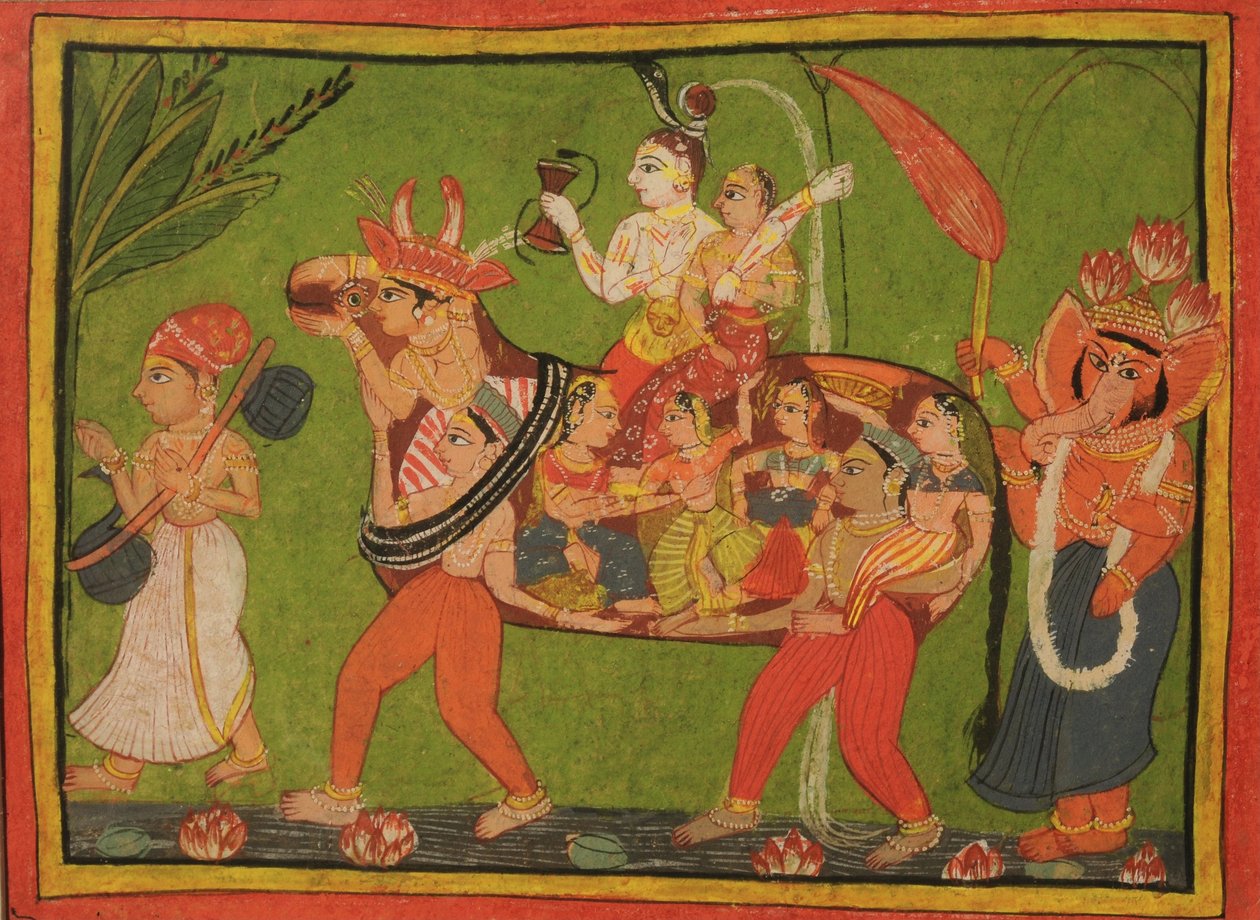 Shiva ve Parvati, toplanmış kadınlardan oluşan bileşik bir inek üzerinde by Unbekannt