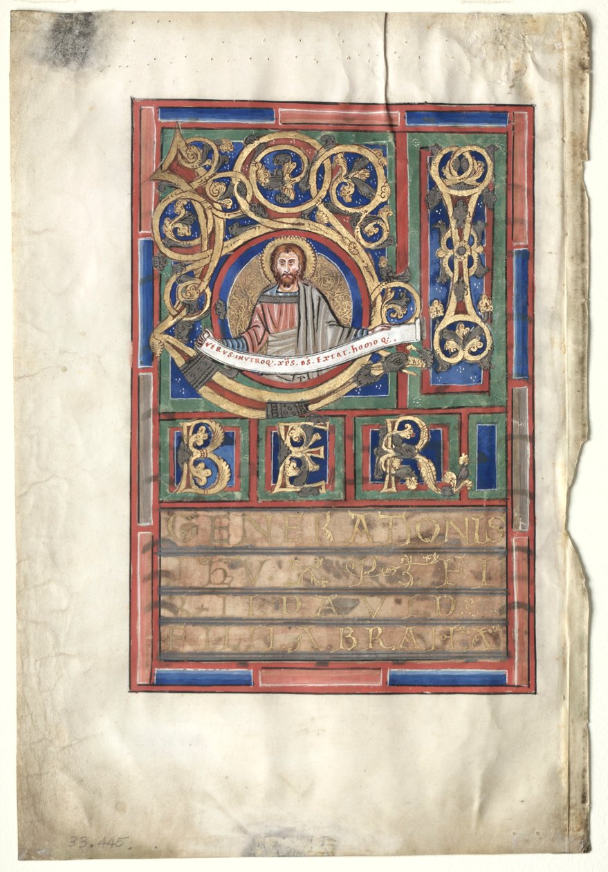 Başlangıcı L[iber Generationis] olan bir İncil Kitabından Kesilmiş Tek Yaprak: St. Matta verso, c1190 by Unbekannt