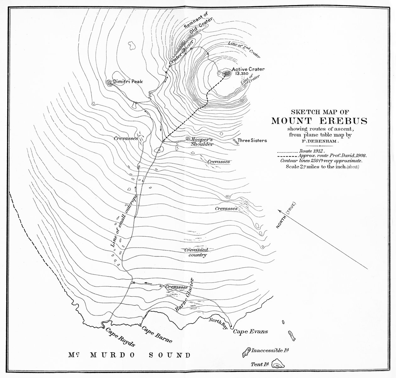 Çıkış rotalarını gösteren Erebus Dağı Kroki Haritası, c1912, 1913 by Unbekannt