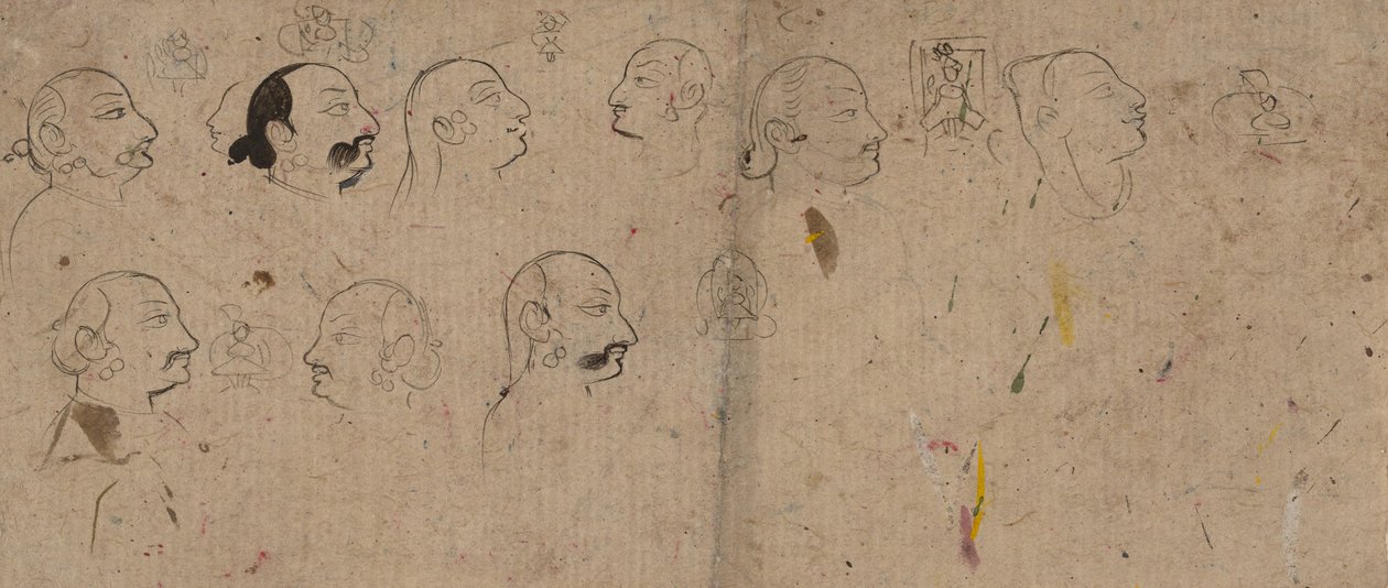 Yüz Çalışmaları Eskiz Sayfası, muhtemelen Maharao Kishor Singh, yaklaşık. 1830. by Unbekannt